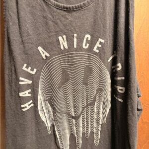 Have A Nice Trip Skull Graphic Tee - Black with White Print